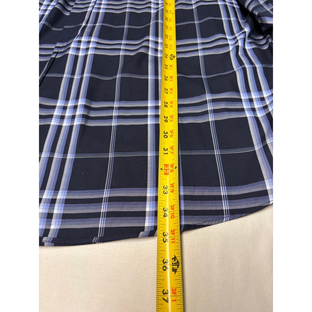 Burberry London Mens XXL Navy Blue Plaid Button Down Shirt Made in USA Cotton - Picture 8 of 11